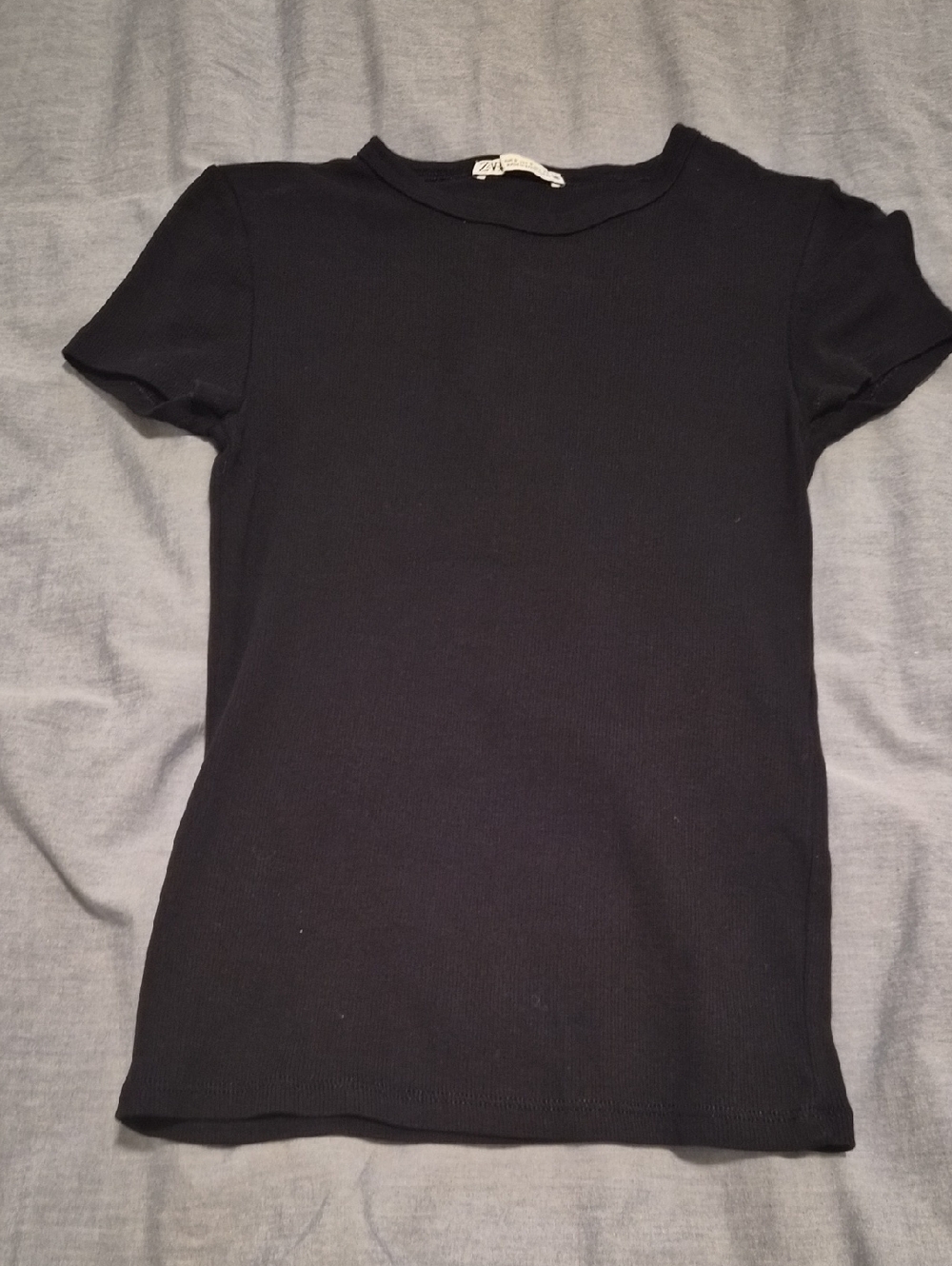 Zara Black Ribbed Short Sleeve Tee